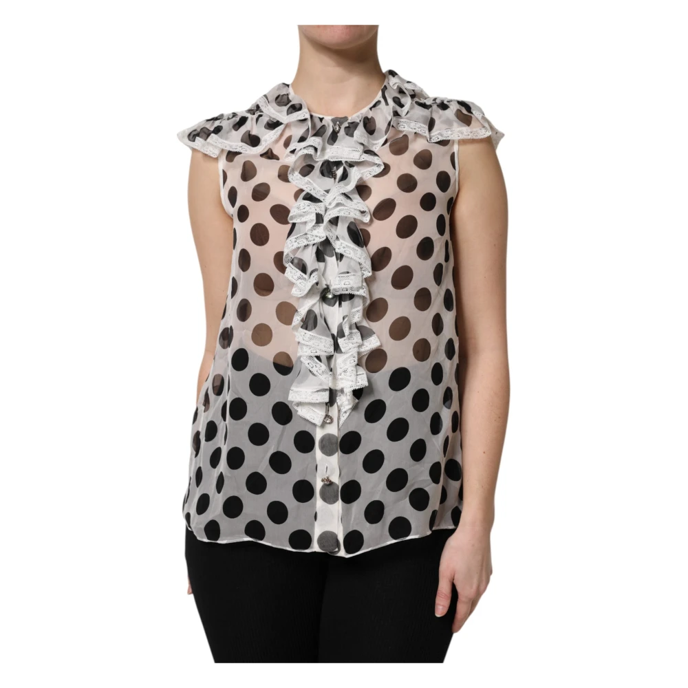 Dolce & Gabbana Polka-Dot Print Sleeveless Blouse - Female - Blouses - White - S - Blouses & Shirts