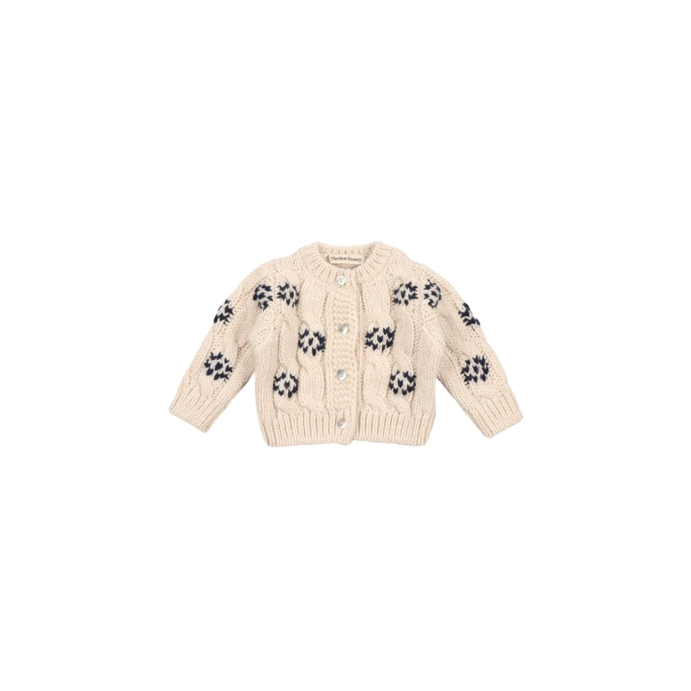 The New Society Blommig Baby Cardigan med Pärlknappar Beige, Flicka