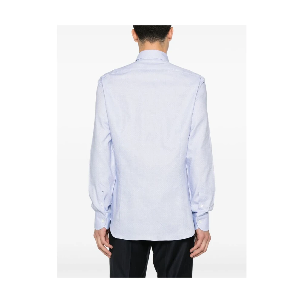 Mazzarelli Blauw Wit Katoenen Knoop-Down Overhemd Blue Heren