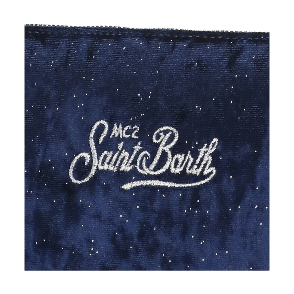Saint Barth Blauwe Velvet Pochette met Borduurwerk Blue Dames