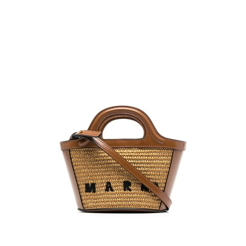 Marni Geborduurd Logo Raffia Handtas Brown Dames