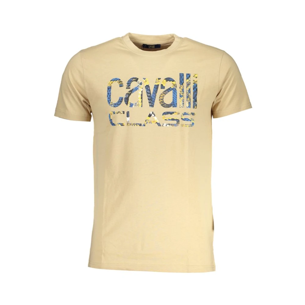 Cavalli Class Beige Katoen Print Logo T-Shirt Beige Heren