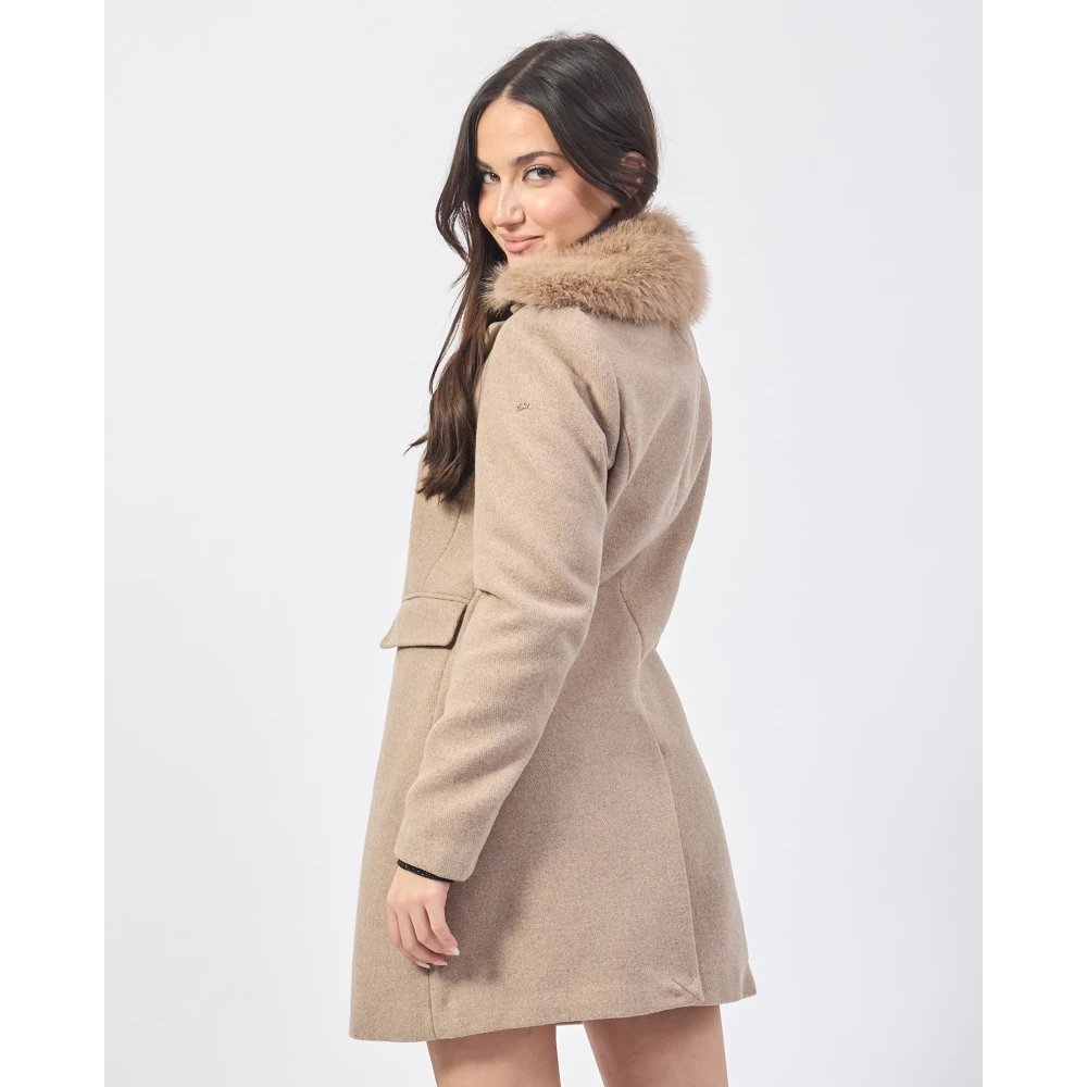 YES ZEE Beige wollen jas met afneembare capuchon Beige Dames