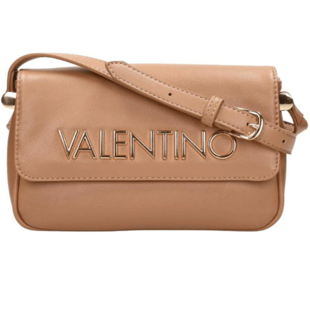 Valentino by Mario Valentino Beige Rechthoekige Handtas met Gouden Inscriptie Beige Dames