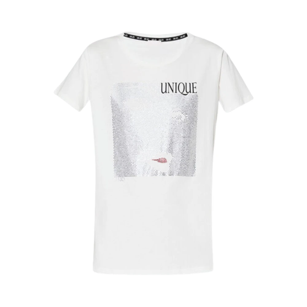 Liu Jo Women's White T-Shirt With Rhinestones, T-Shirts, S, Tops