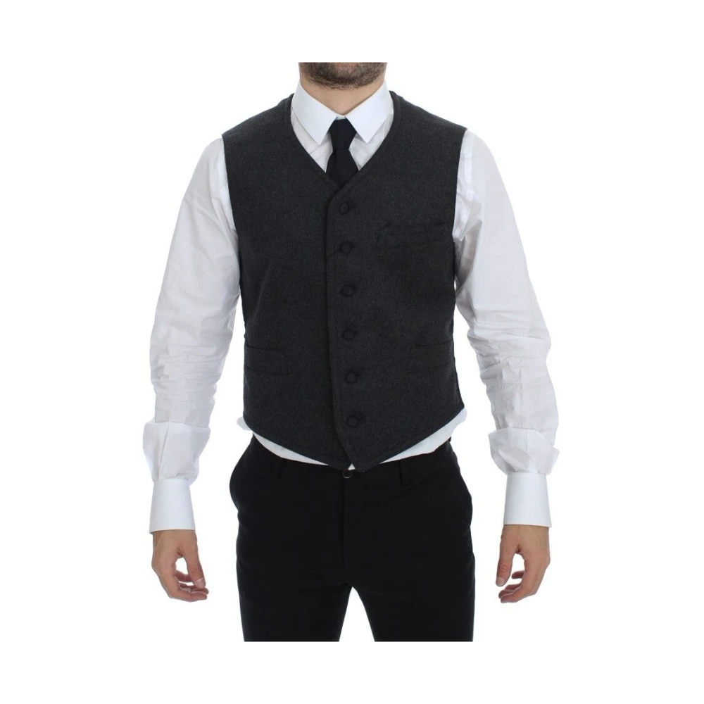 Dolce & Gabbana Elegante Grijze Wollen Blend Jurk Vest Gray Heren