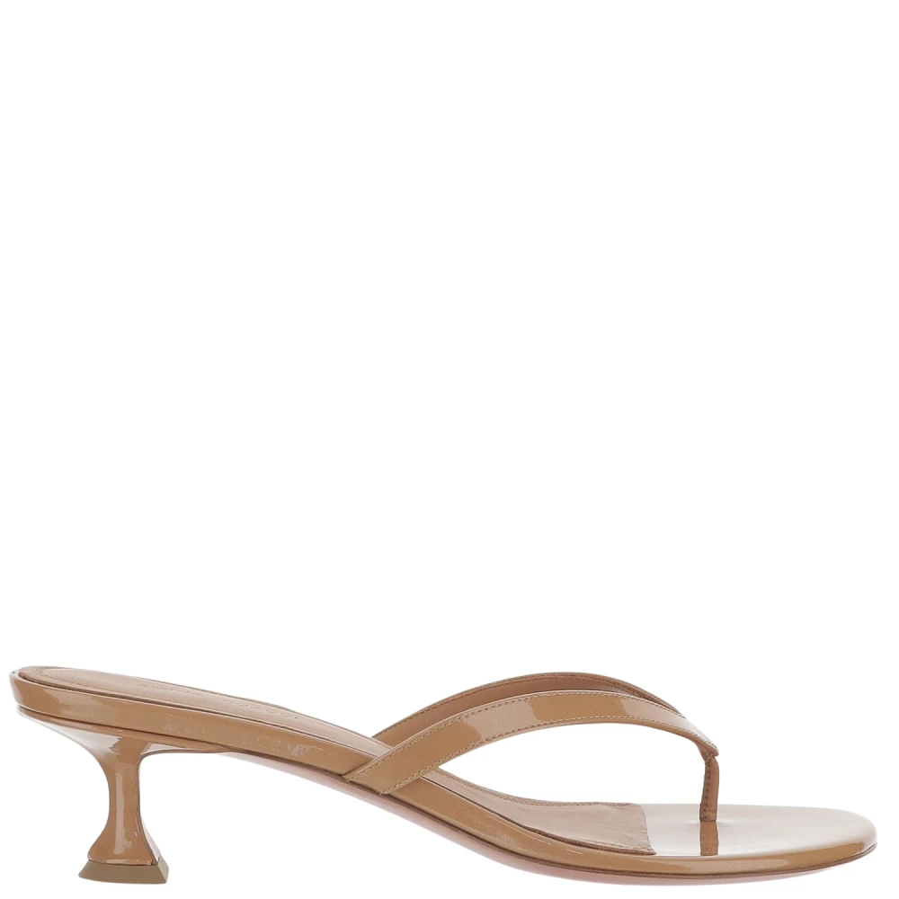 Amina Muaddi Women's Beige Juliette Thong 45 Leather Sandals - Heeled Mules - 4 Uk- Shoes
