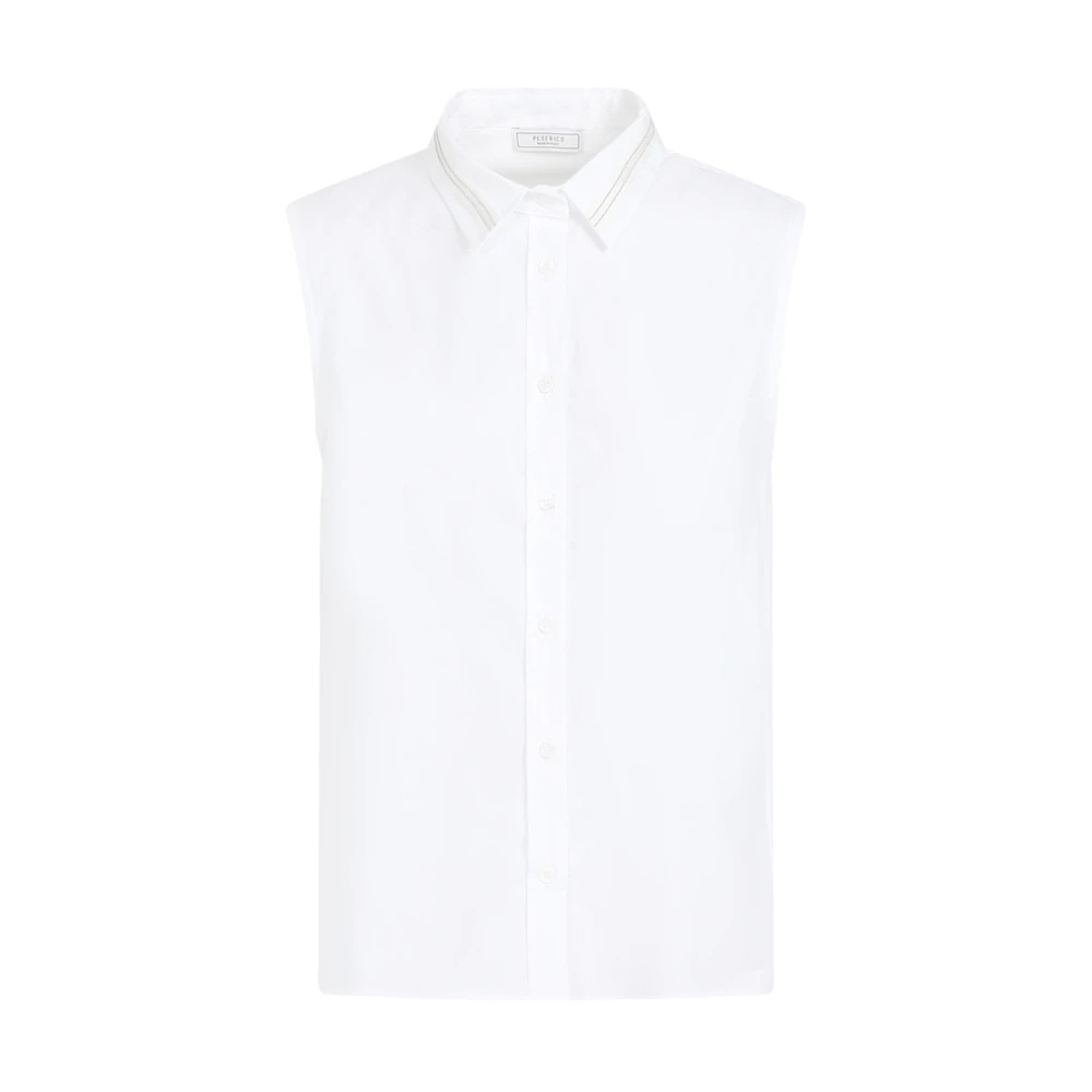 PESERICO Witte Katoenen Overhemd Puntkraag White Dames