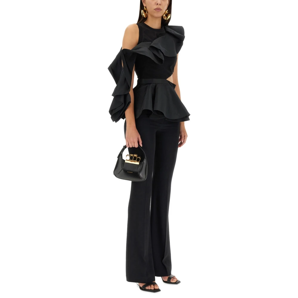 alexander mcqueen Hybride Top met Ruches aan de Voorkant Black Dames