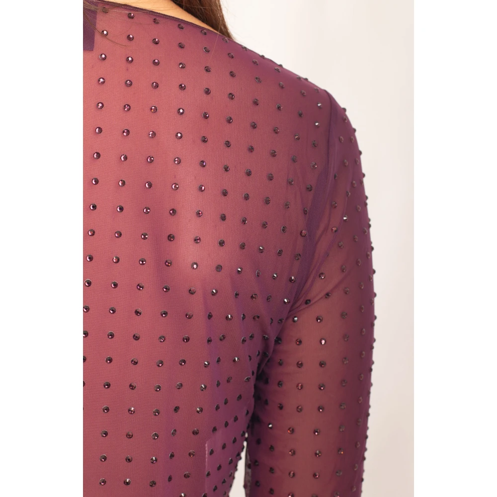 pinko Rhinestoned Tulle Sweater in Viola Purple Dames