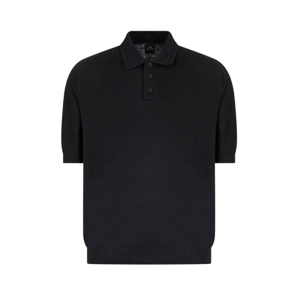 Armani Exchange Herr Svart Stickade Tröjor Xl, Bomull, Klassisk Stickad Polo Tröja