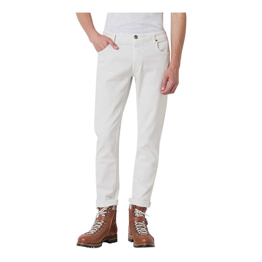 Eleventy Denim Stretch en Leren Broek White Heren