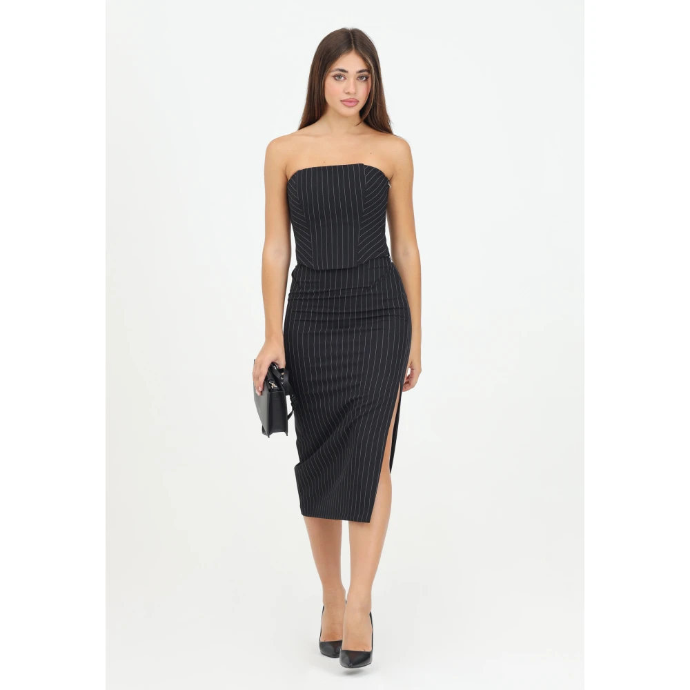 PATRIZIA PEPE Zwarte Gestreepte Midi Rok Black Dames
