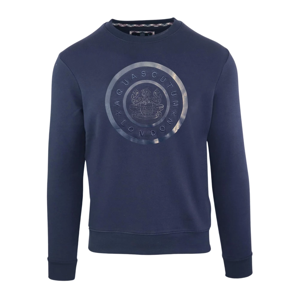 Aquascutum Solide Katoenen Ronde Hals Sweatshirt Blue Heren