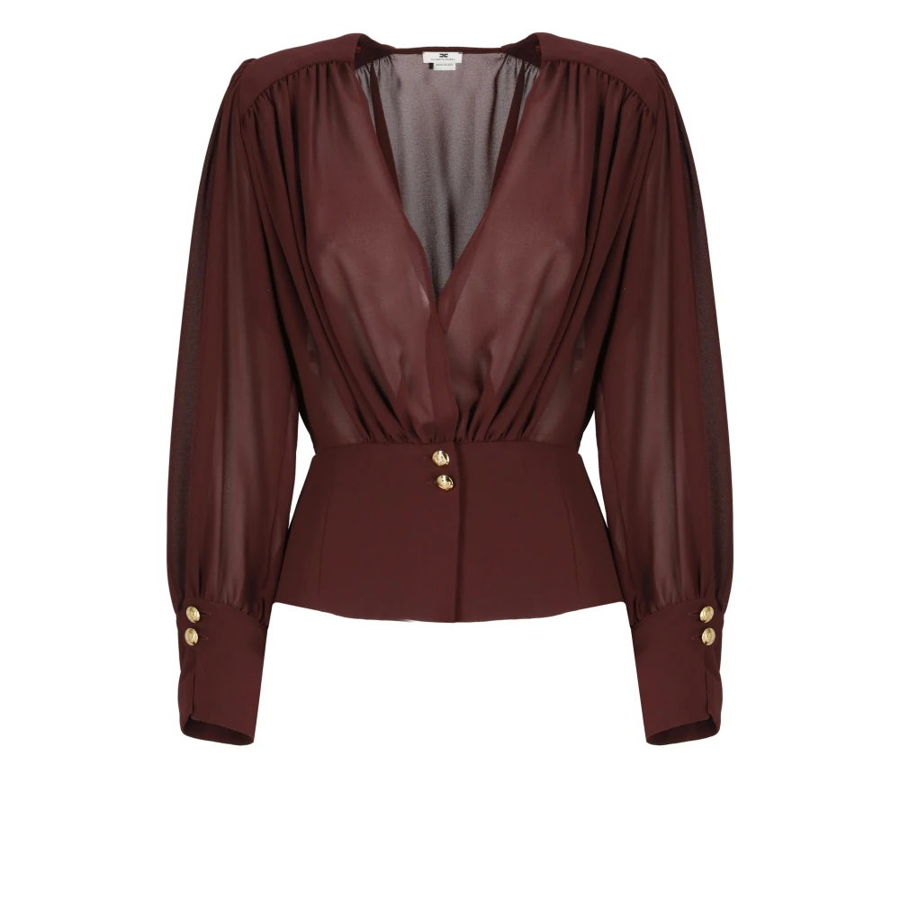 Elisabetta Franchi Bordeaux V-hals Shirt met Knopen Red Dames