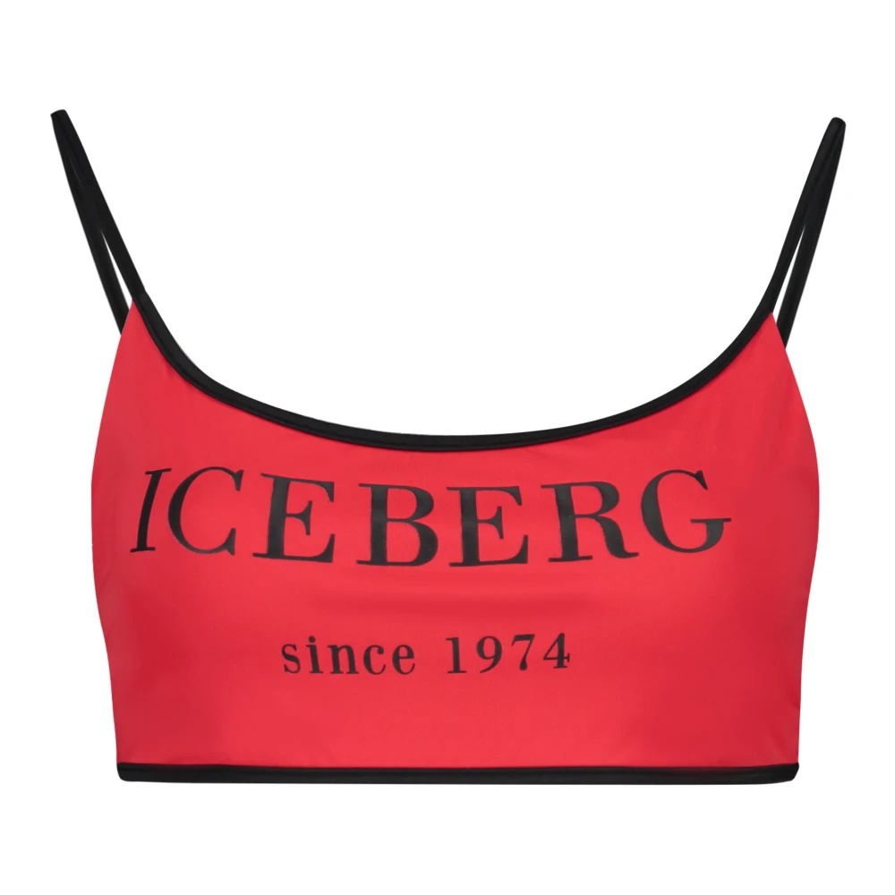 Iceberg Logo Print Bikini Top Red Dames