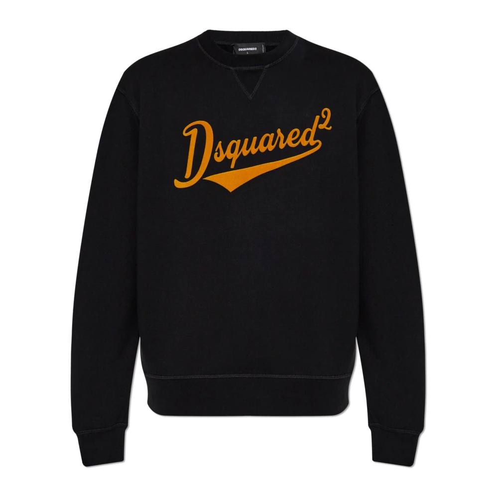 Dsquared2 Sweatshirt met fluweelafwerking logo Black Heren