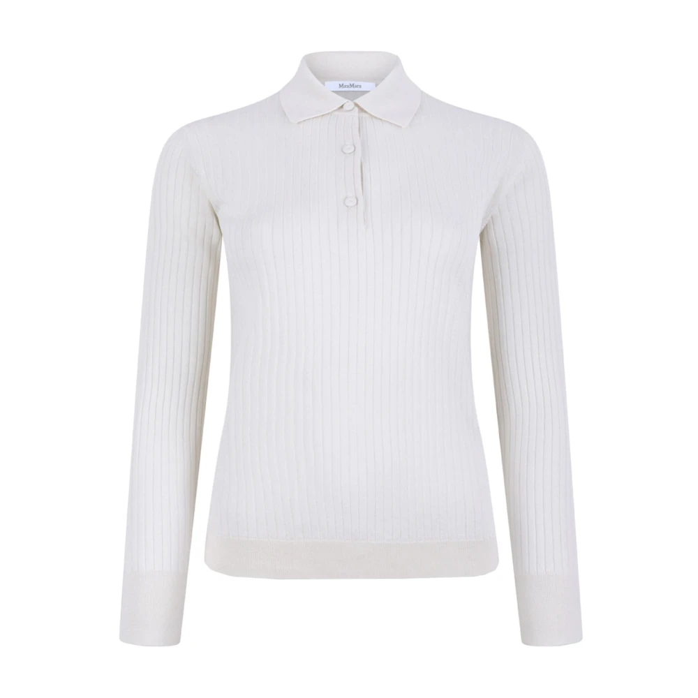 Max Mara Women's White Gitano Polo Jumper - Cashmere Knitwear - M - Knitwear