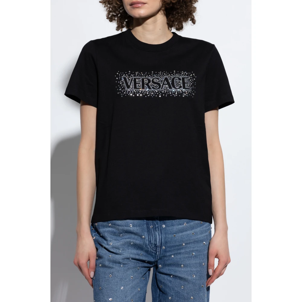 Versace T-shirt met glinsterende kristallen Black Dames