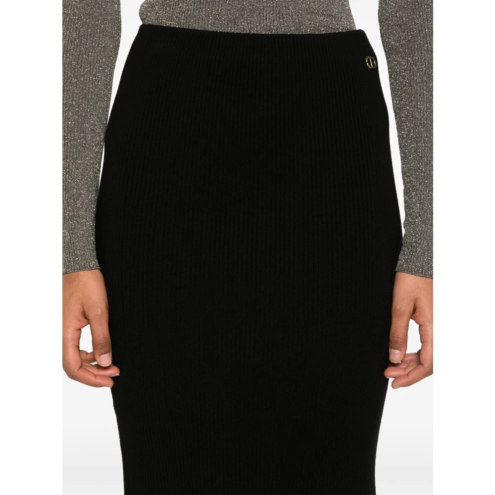 Twinset Zwarte Geribbelde Gebreide Midirok Black Dames