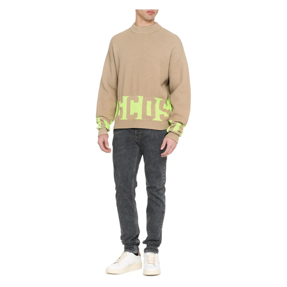 Gcds Geribbelde katoenen trui Beige Heren