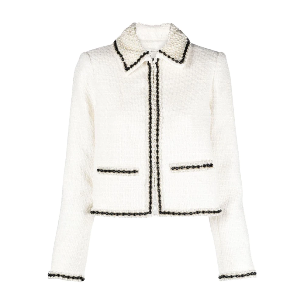 Alice + Olivia Vit Tweedjacka med Pärlor White, Dam