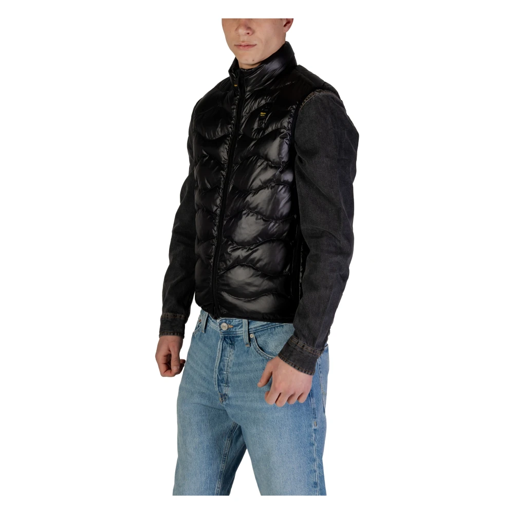 Blauer Zwarte Mouwloze Blazer met Rits Black Heren