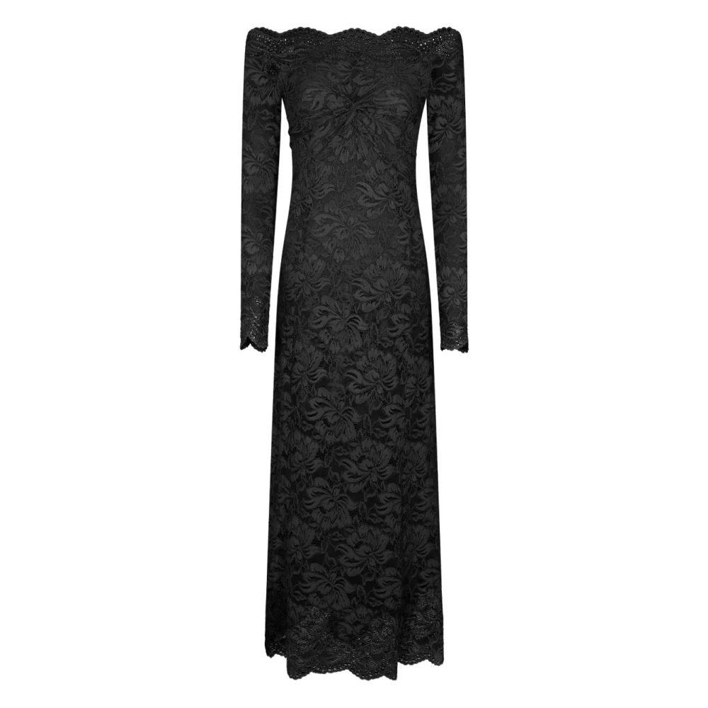 Rabanne Vrouw Zwart Kleedjes Dames, S, Scalloped Bateau Lace Dress