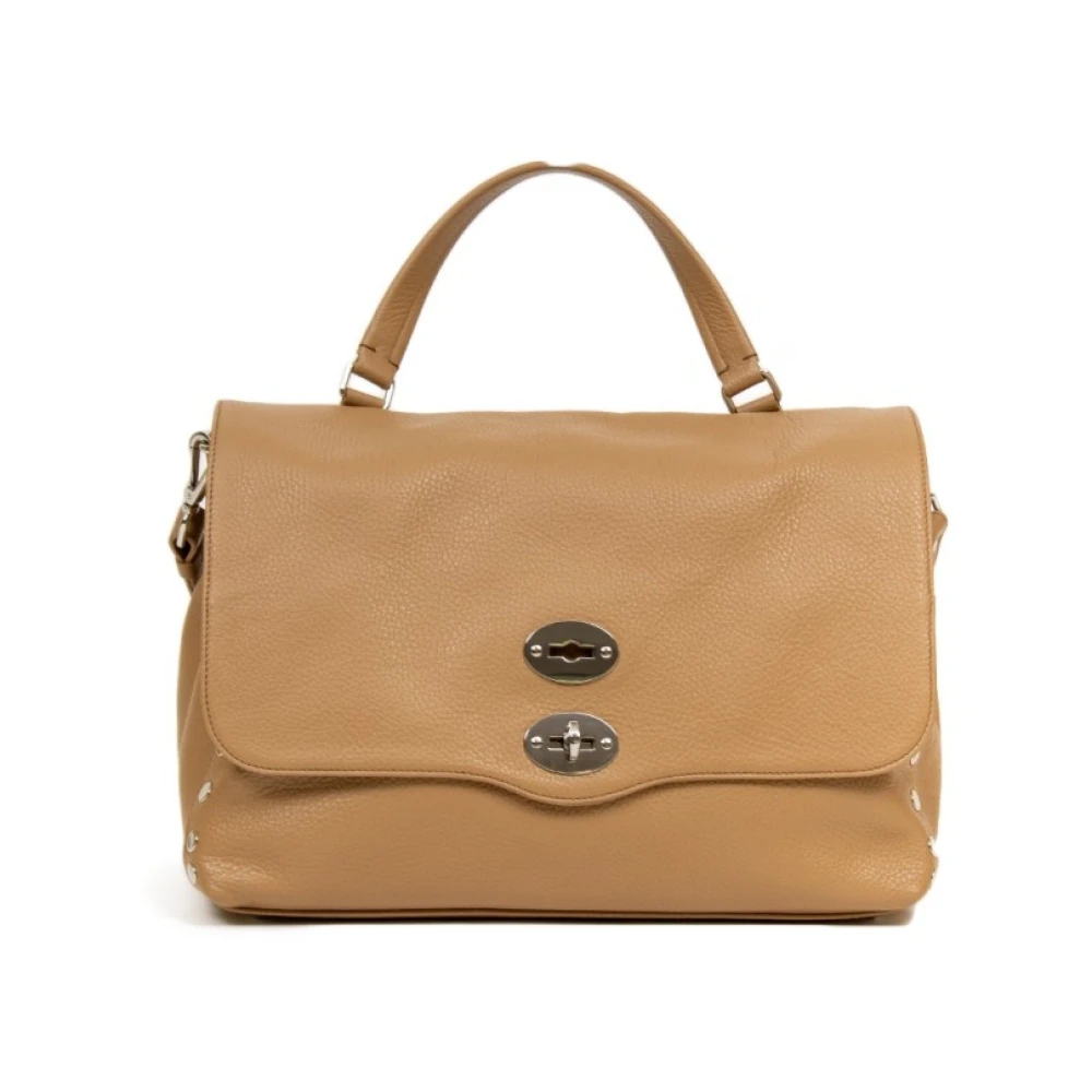 Zanellato Cappuccino Gehamerd Leren Schoudertas Brown Dames