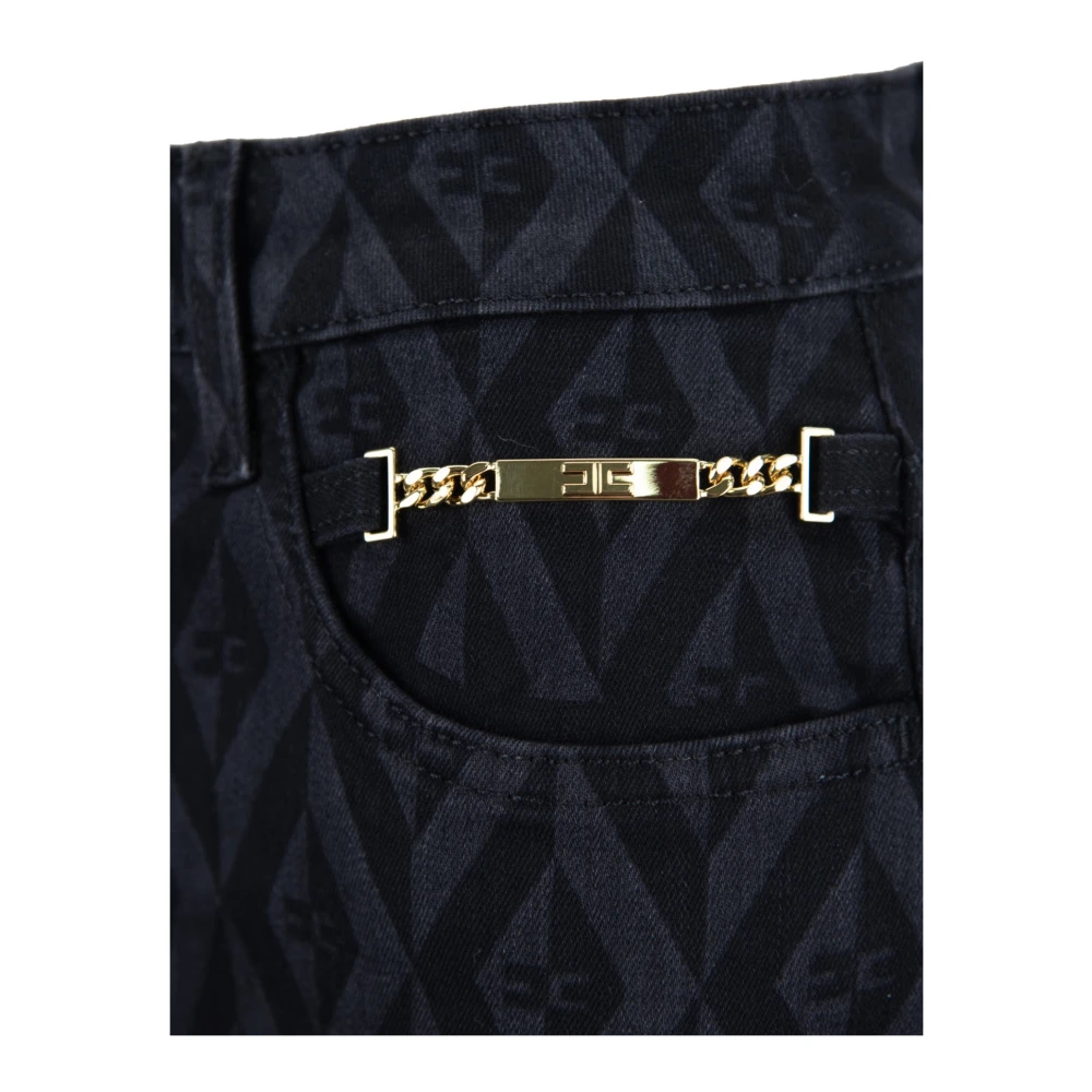 Elisabetta Franchi Denim Rok met Logo Patroon en Zakken Black Dames