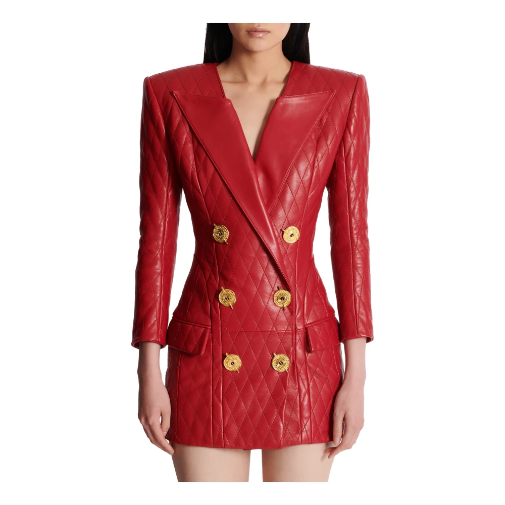 Balmain Korte gewatteerde leren jurk Red Dames