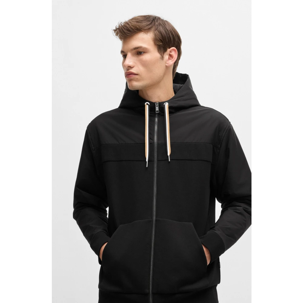 Hugo Boss Zwarte Oversized Hoodie met Dubbele Rits Black Heren