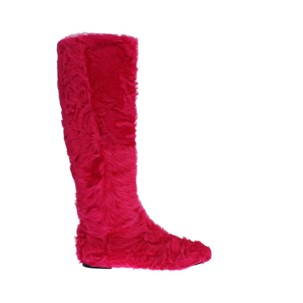 Dolce & Gabbana Women's Pink Elegant Lambskin Fur Boots