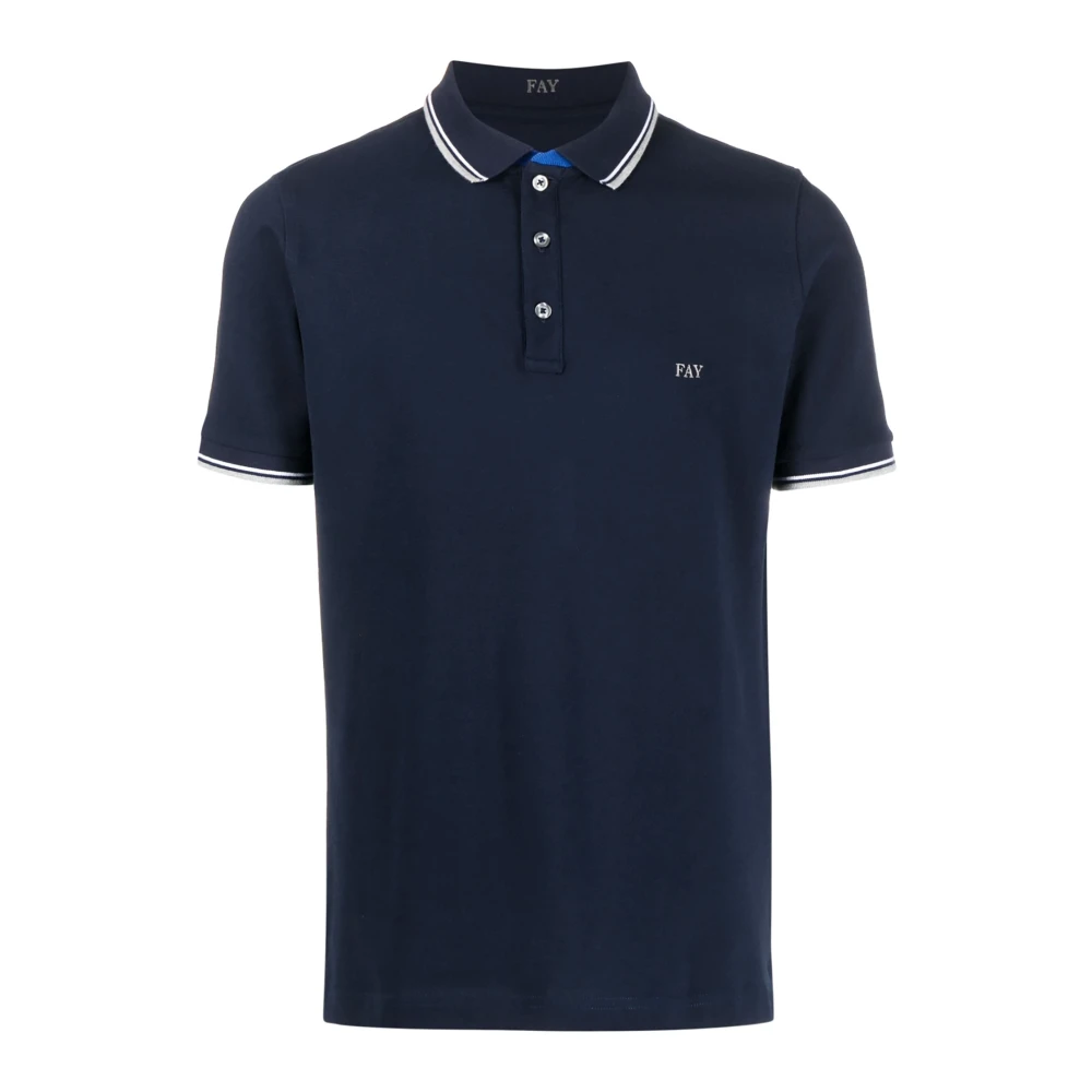 Fay Blauw Polo Shirt Regular Fit Geschikt voor warm weer 97% katoen 3% elastaan Blue Heren
