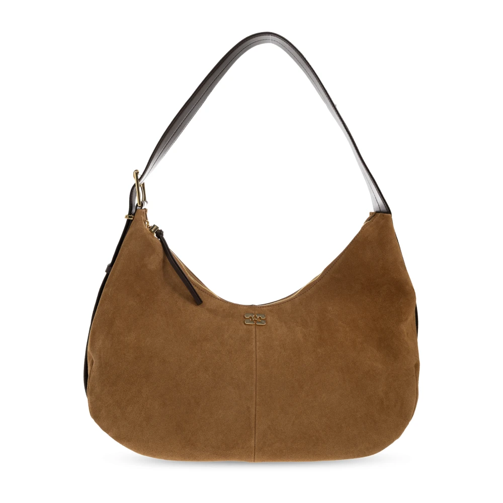 Ganni Hobo Belt Medium Suede Bag - Female - Shoulder Bags - Brown - One Size - Bags