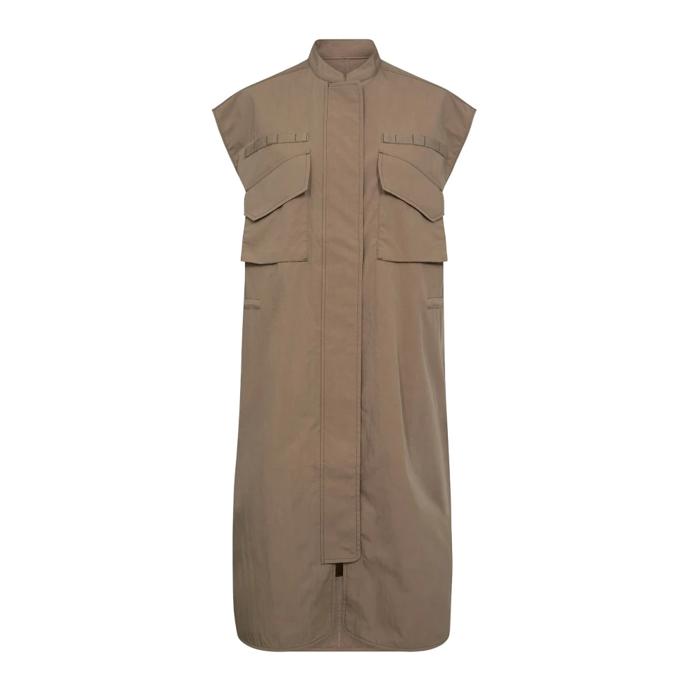 Mos Mosh Brun Praktiskt Inspirerad Klänning Med Hög Krage