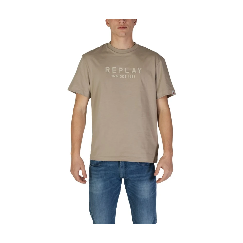 Replay Katoenen T-shirt Korte Mouwen Lente Zomer Beige Heren
