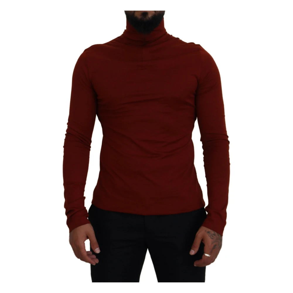 Dolce & Gabbana Men's Red Turtlenecks,, Elegant Maroon Collar Zip Jumper Small