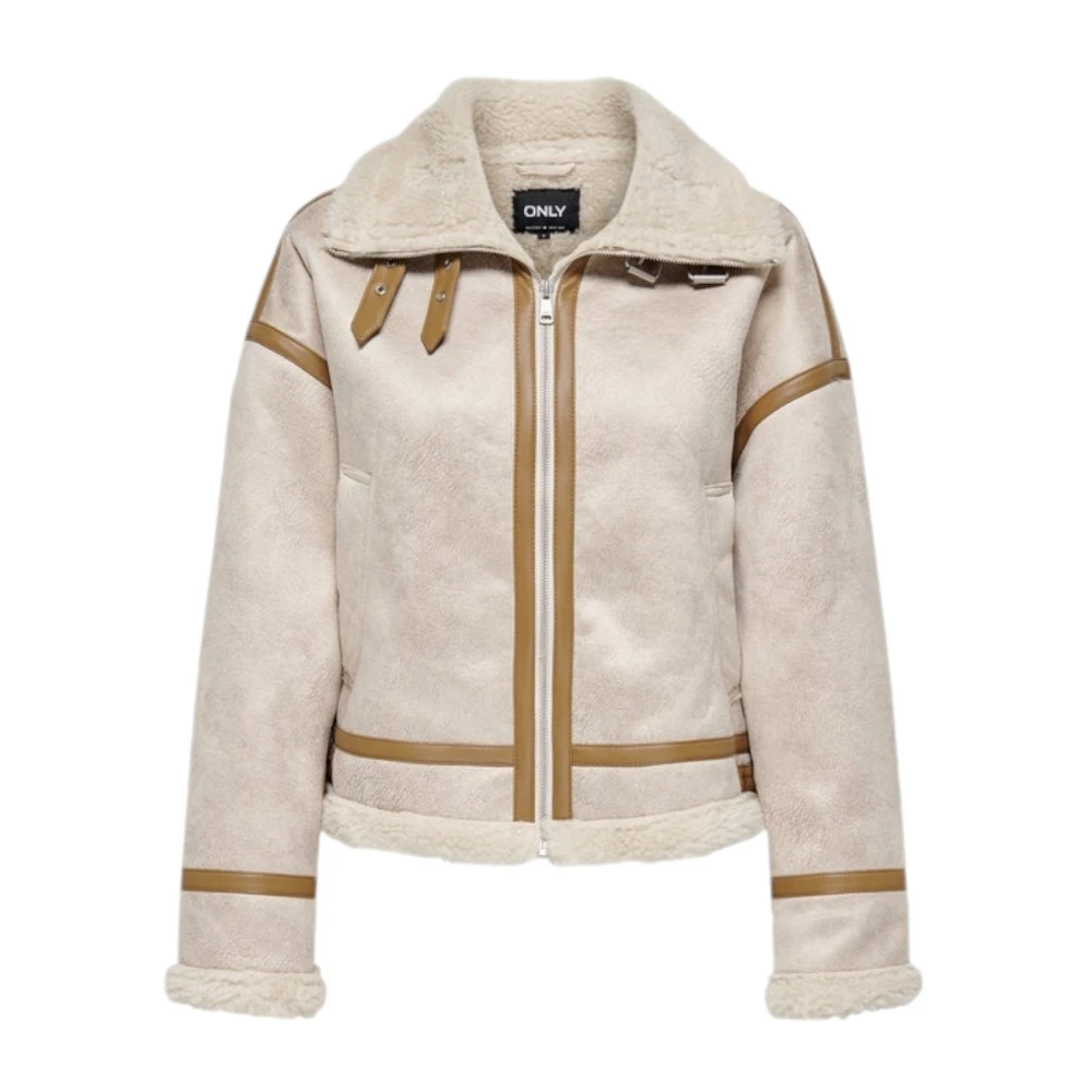 Only Hoge nek jas Beige Dames