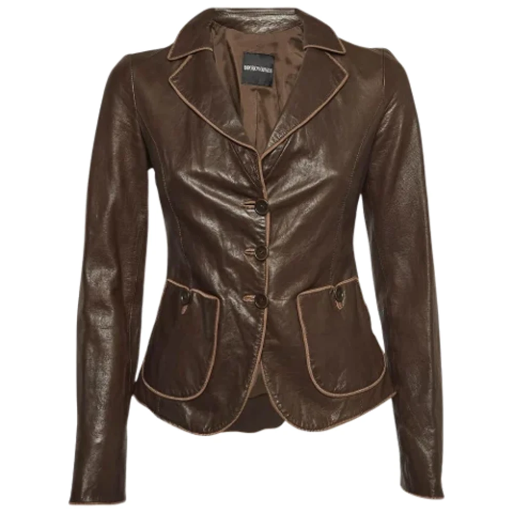 Armani Pre-owned Leather outerwear Brown Dames