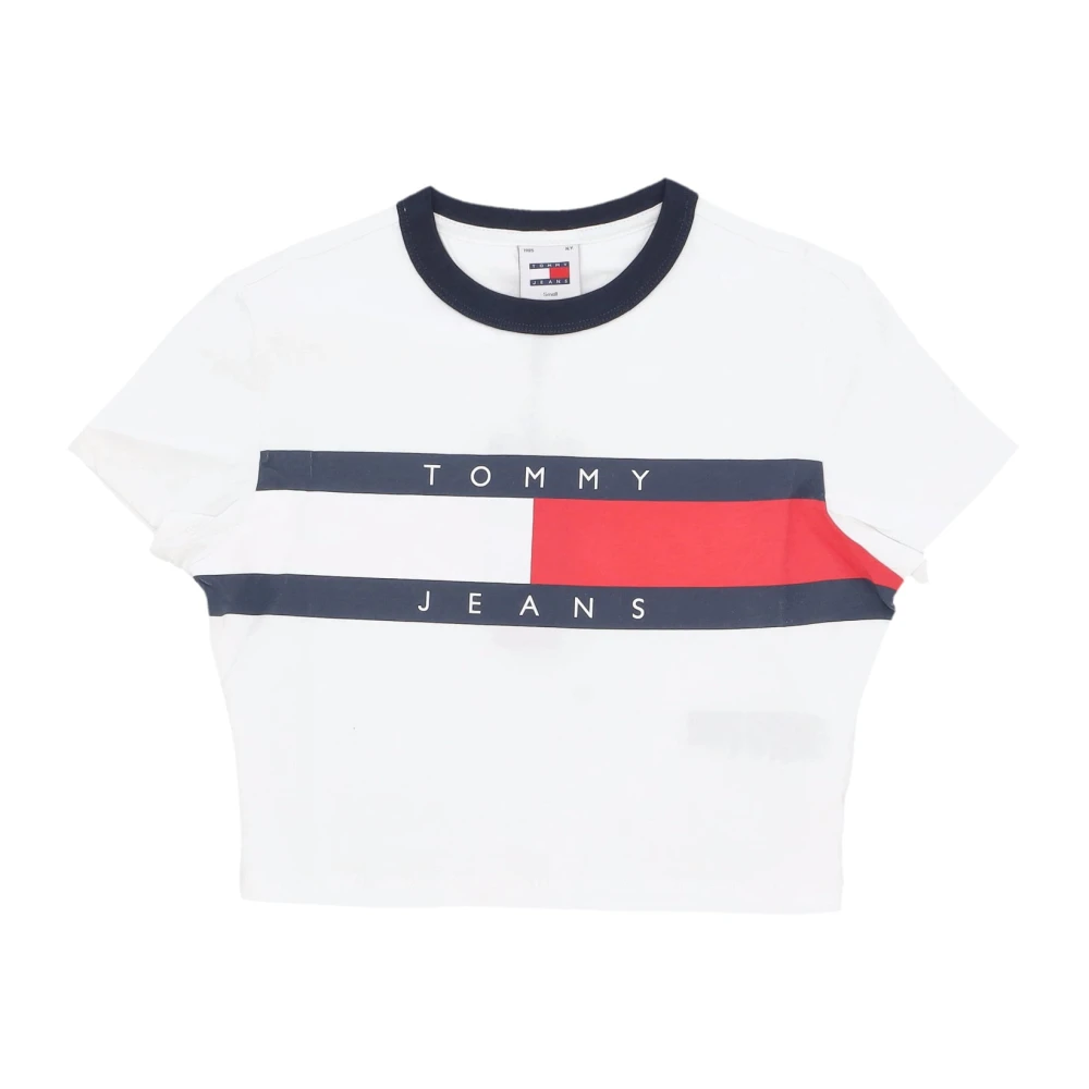 Tommy Hilfiger Korte Mouw Crop Block Tee Wit White Dames