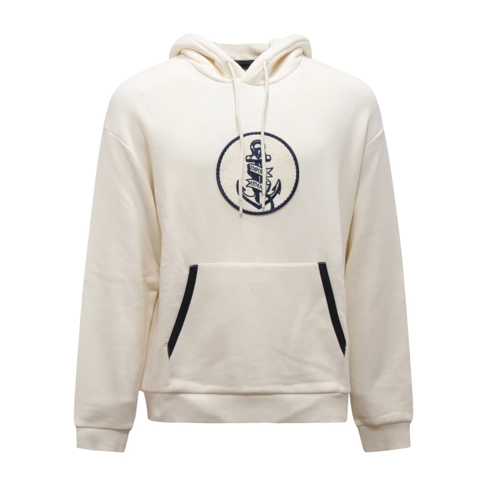 Armani Men's White Emporio Sweatshirt Spuma/Ancora Model 6D1m6r - Hoodies - S - Sweatshirts & Hoodies