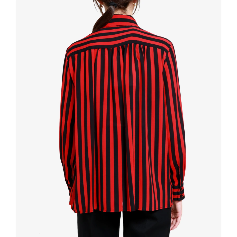 Msgm Gestreepte Satijnen Overhemd met Stropdas Red Dames