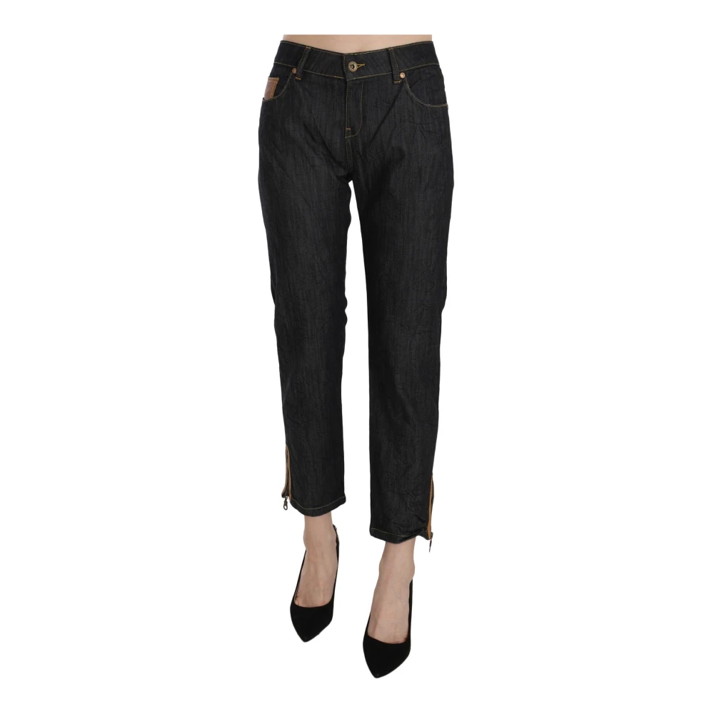Plein Sud Women's Blue Cropped Jeans, W28, High Waist Straight Cropped Trouser Jeans