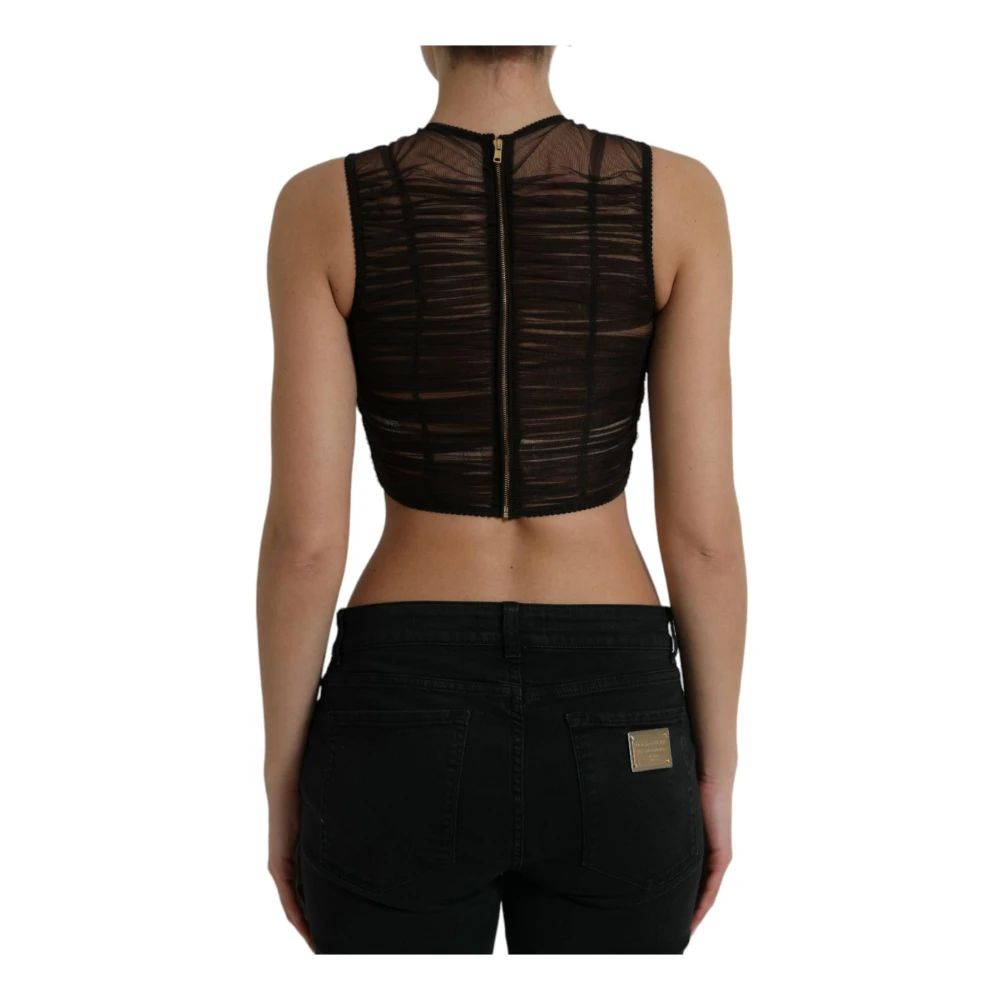Dolce & Gabbana Versierde Nylon Cropped Top Black Dames