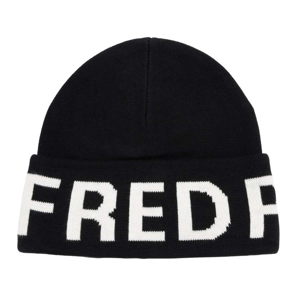 Fred Perry Men's Black Plain Logo Beanie