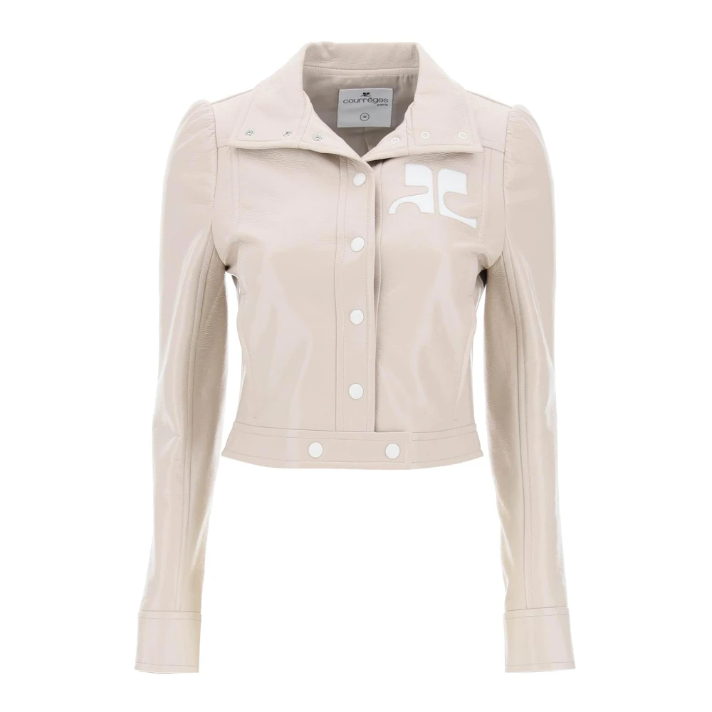 Courrèges Kvinno Beige Jackor Dam, 2XS, Bomull, Rynkad Jacka I Belagd Bomull Med Logodetalj