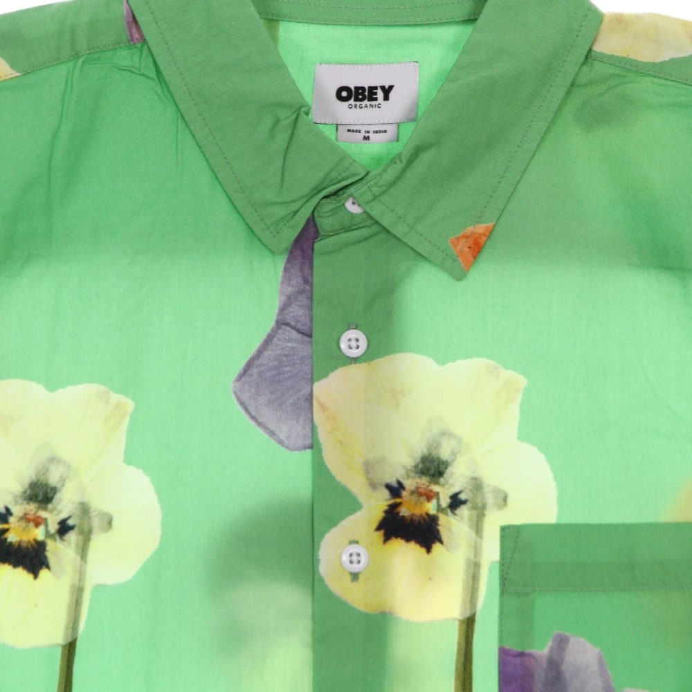 Obey Groen Multi Geweven Korte Mouw Overhemd Green Heren