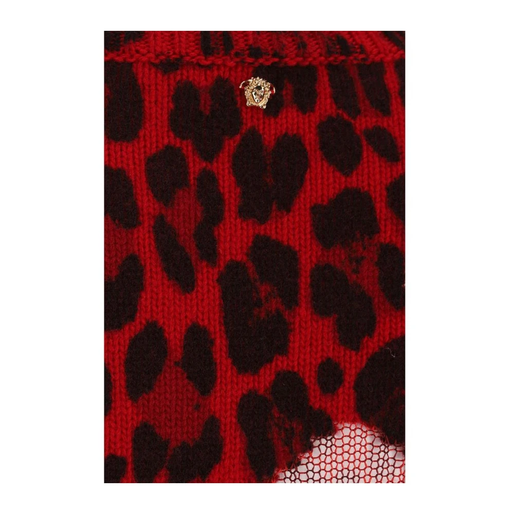 Versace Luipaardpatroon Wollen Trui Geribbelde Details Multicolor Dames