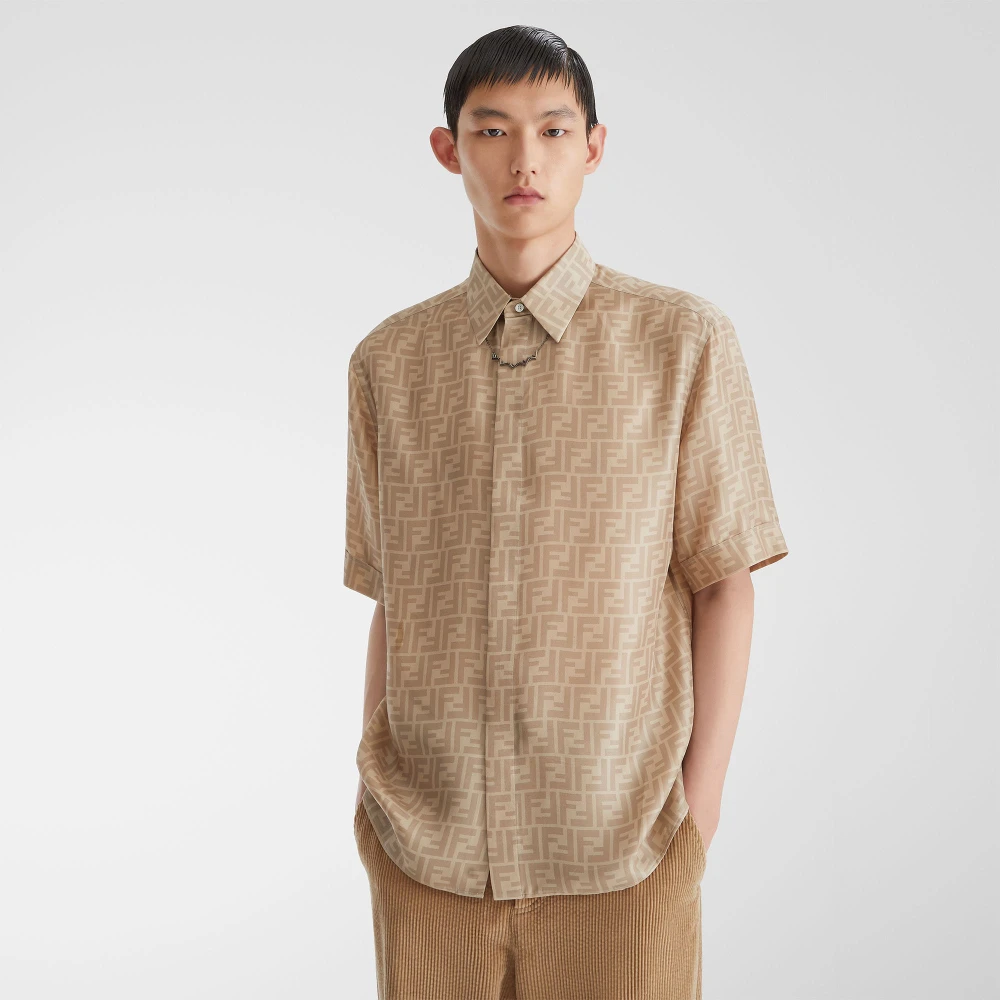 Fendi Beige Zijden Overhemd Italiaanse Stijl Beige Heren